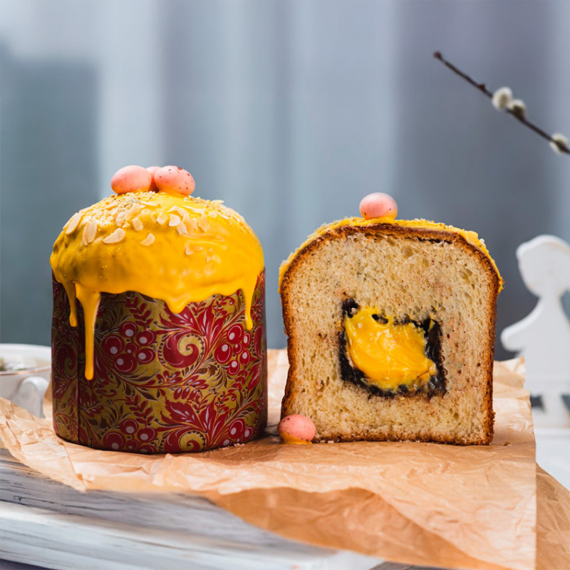 Кулич премиум творожный ваниль-манго в шоколаде